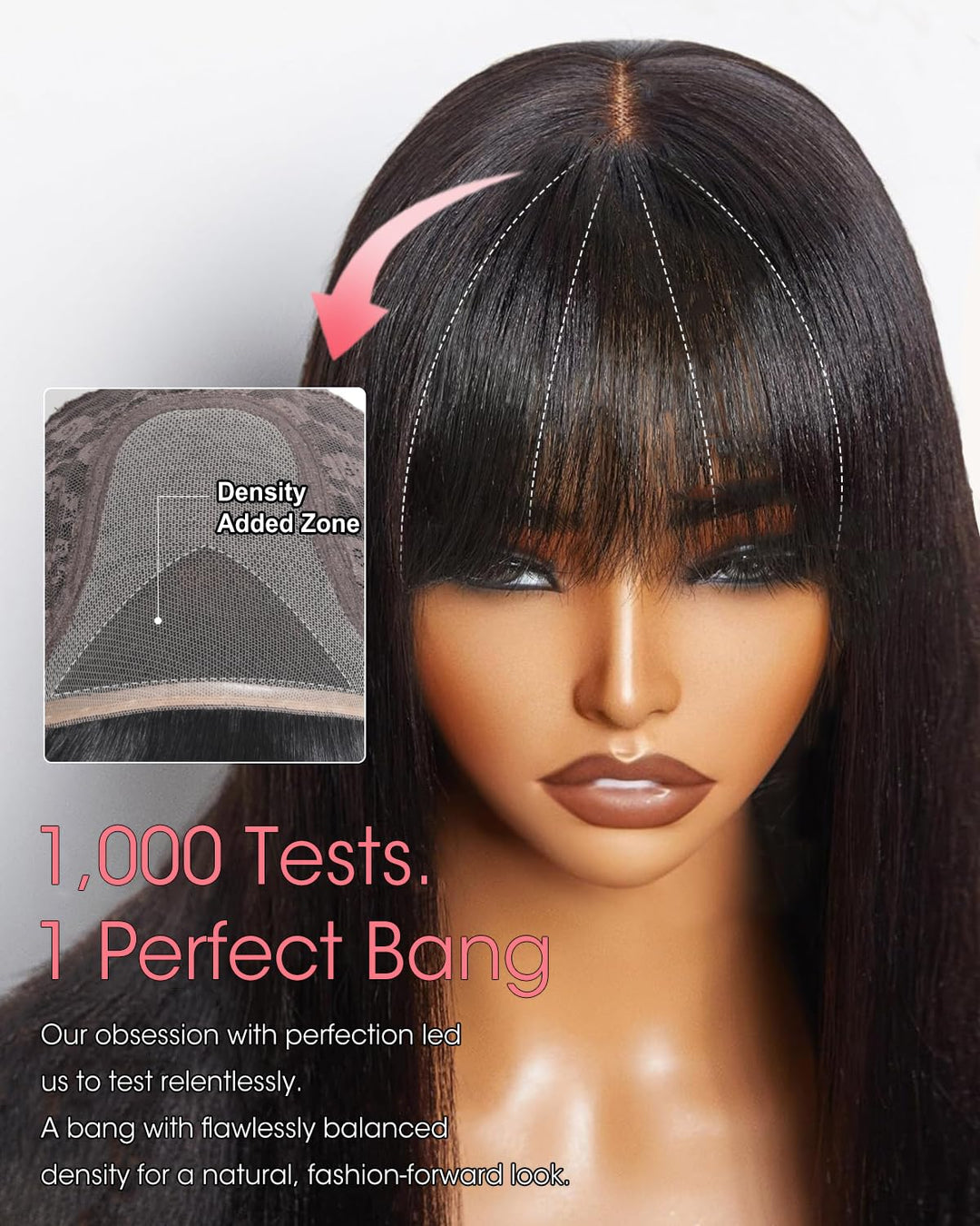 Tunfine Straight Human Hair Wigs with Fringe Glueless 4x6 Lace Front Echthaar Perücke Damen 180 Dens
