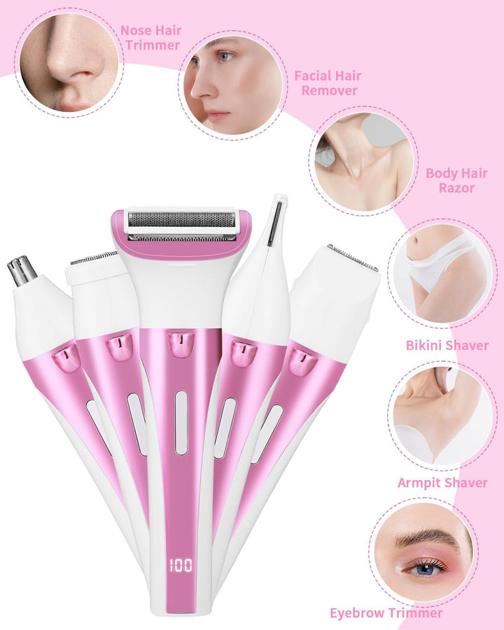 Rasierer Damen, 5-in-1 Epilierer Damen, Intimrasierer für Frauen, USB-Aufladung, Damenrasierer Elekt