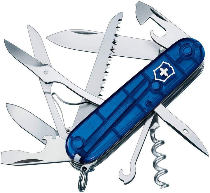Victorinox, Taschenmesser Huntsman - Blau Transparent - Swiss Made - 15 Funktionen, Klinge, Korkenzi