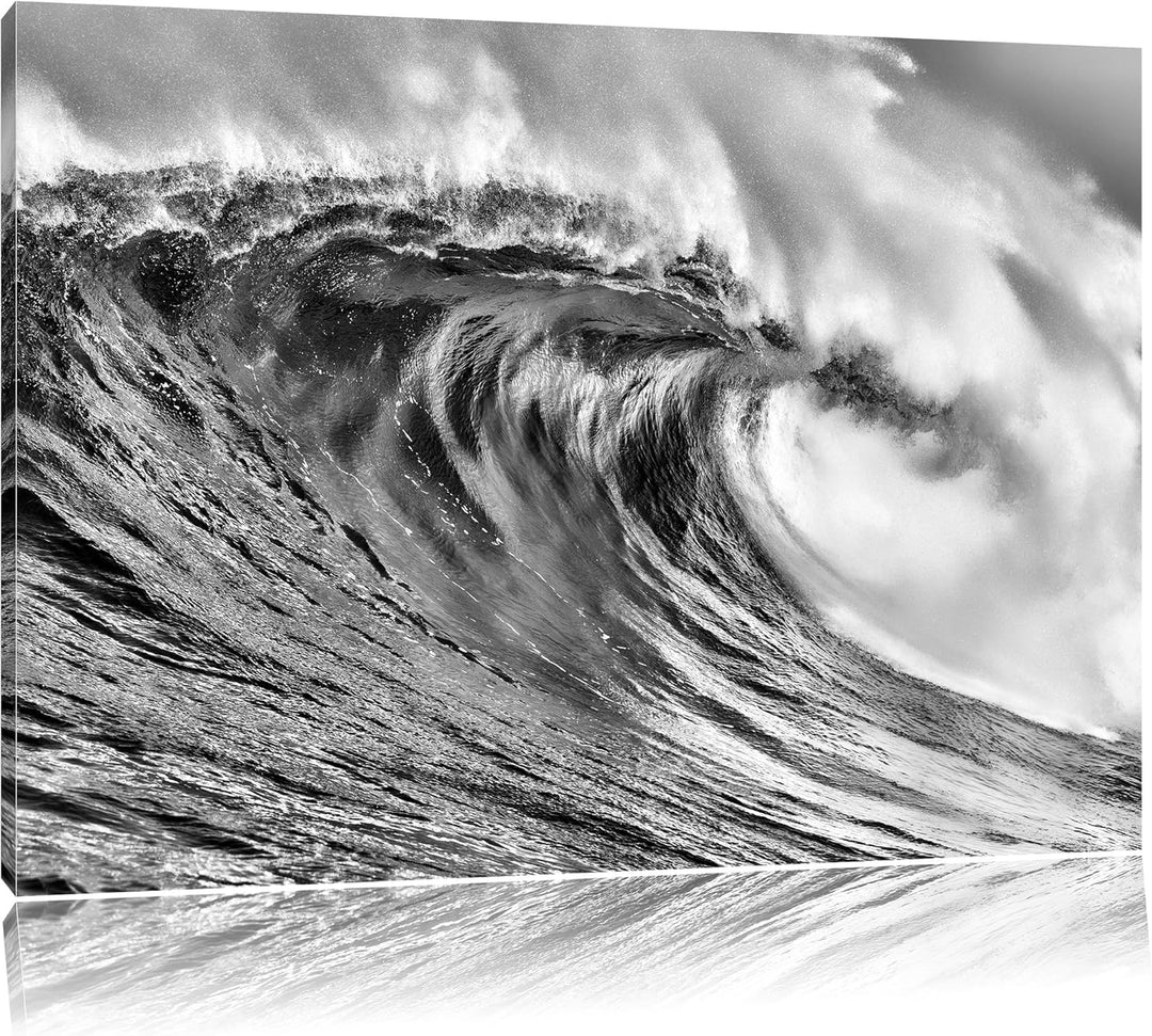 Pixxprint Monocrome, Atemberaubende Welle, Format: 100x70 auf Leinwand, 100x70