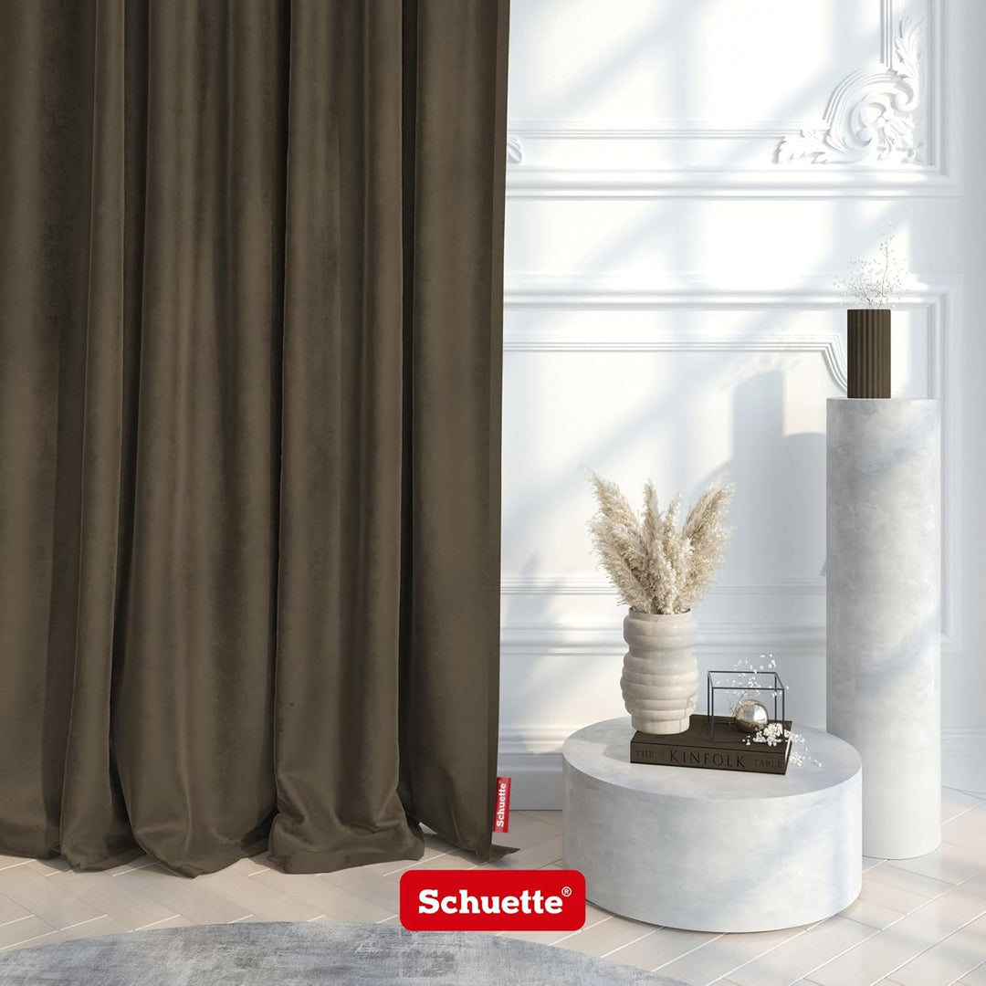 Schuette® Verdunkelungs-Vorhang Gardine mit Ösen ● Millenium Velvet: Bright Lead (Braun) ● 135x130cm