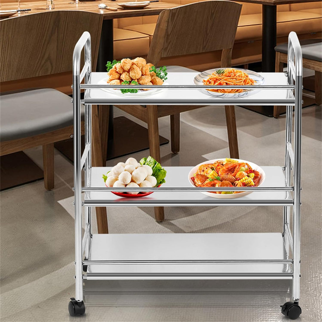 Flyelf 3-stöckiger Küchenwagen, Küchenwagen mit Rädern, Pflanzenständer, Edelstahl, 60 x 36 x 74 cm