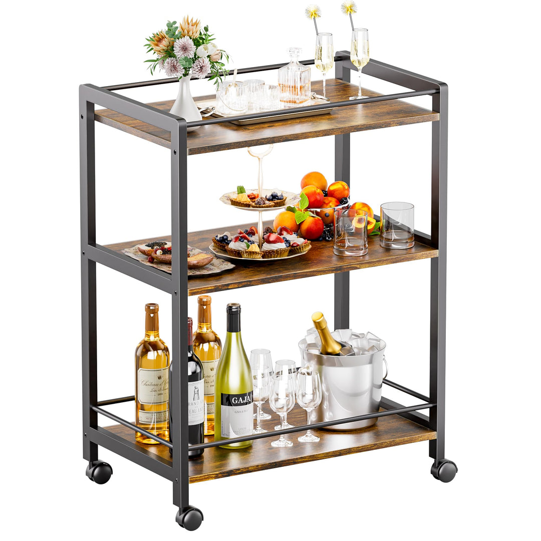 HITNET Servierwagen mit 3 Ebenen, Küchenwagen auf Rollen, Rollwagen Barwagen, Getränkewagen für Küch