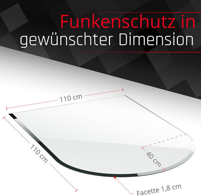 BIJON Glasplatte Rundbogen für Kaminofen mit Dichtlippe, Glasbodenplatte - Funkenschutzplatte Glas m
