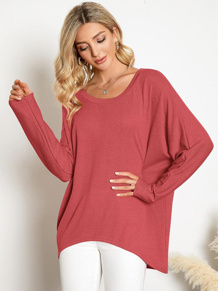 ZANZEA Damen Lose Asymmetrisch Jumper Sweatshirt Pullover Bluse Oberteile Oversize Tops S Rot, S Rot