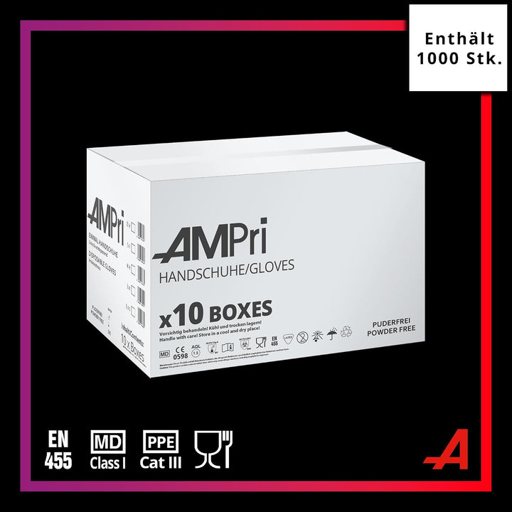 AMPri Nitrilhandschuhe, rosa, 10 Box a 100 Stk, Grösse S, puderfrei, Style Strawberry by Med-Comfort