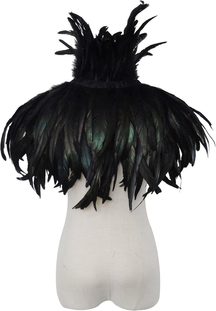 keland Schwarzer Gothic Victorian natürlicher Feder-Kap-Schal-Stola Poncho mit-Kragen, Schwarz