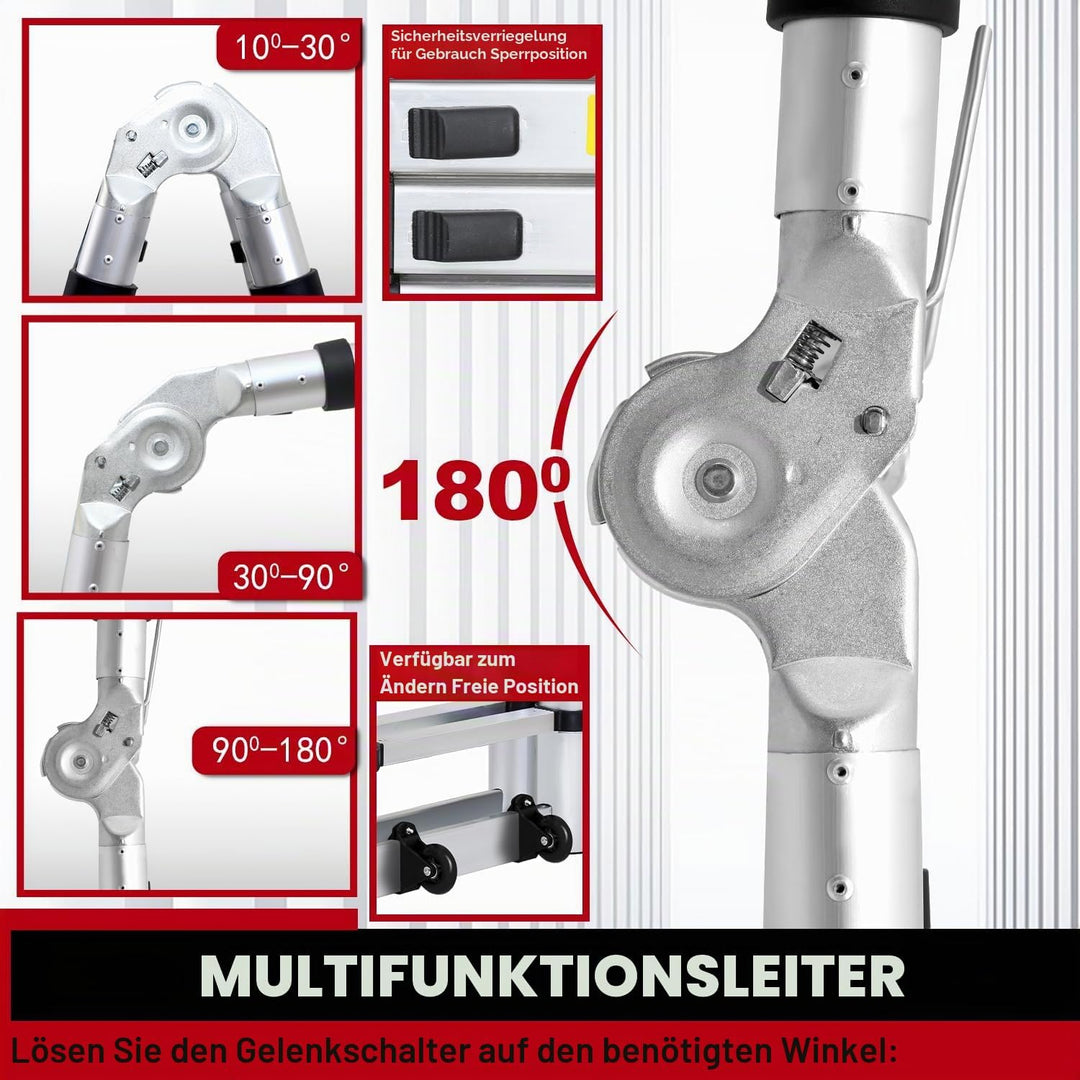 Teleskopleiter Klappleiter Aluminium, Cecaylie 3.8M Ausziehbare Leiter, Rutschfester Aluleiter Stehl