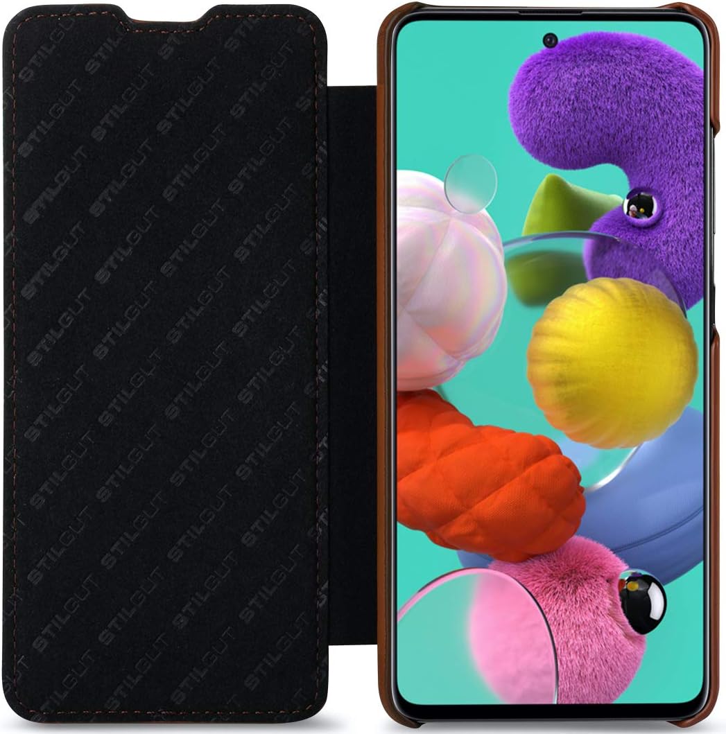 STILGUT Book Case kompatibel mit Samsung Galaxy A51 Hülle aus Leder zum Klappen, Klapphülle, Handyhü