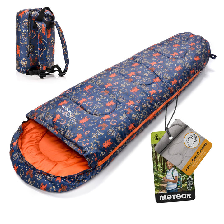 meteor Premium Kinder-Schlafsack mit Rucksack Ultraleicht Kinder Hüttenschlafsack Komfortbel Jugendl