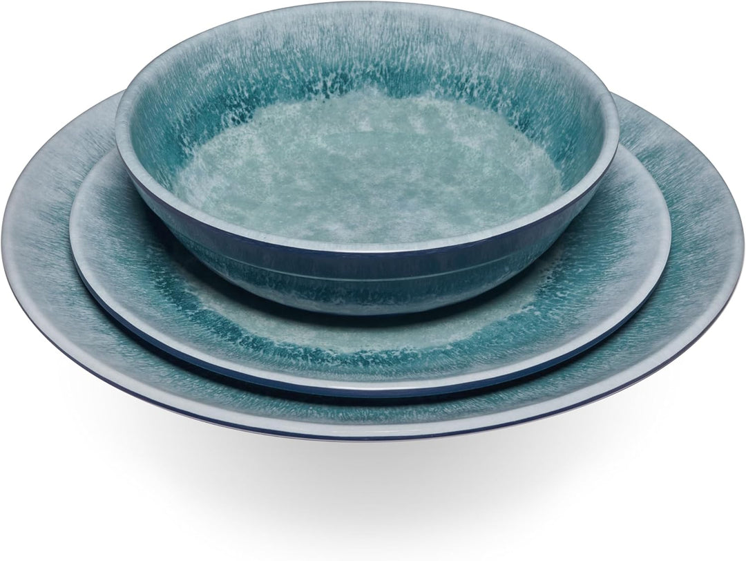 Melamin Geschirr Set Adria Blue 6 Personen Blau Wohnwagen Camping Picknick 24 Teile - Tassen, 24 Tei