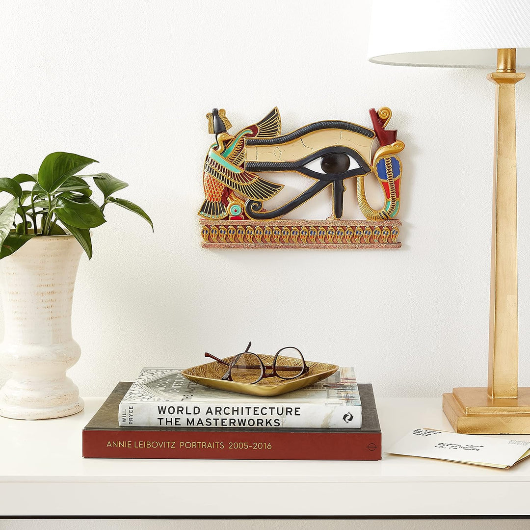 Design Toscano Ägyptische Deko Auge des Horus Wandskulptur Plakette, Polyresin, vollfarbe, 30 cm, Au