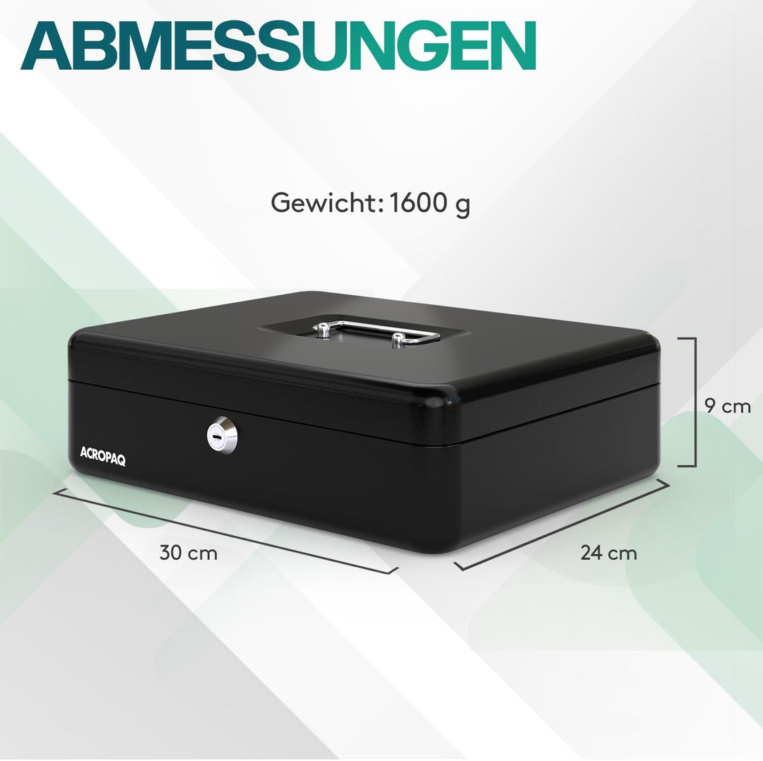 ACROPAQ Geldkassette abschliessbar - Kasse mit Münzzählbrett, Gross 24 x 30 x 9 cm - Abschliessbare