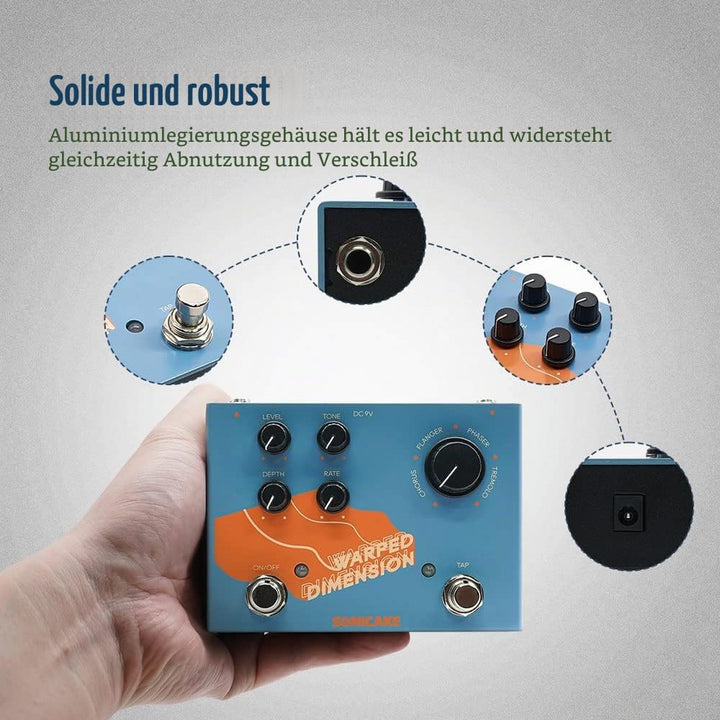 SONICAKE Modulations Gitarren Effektpedal 4 Modi von Chorus, Flanger, Phaser &amp; Tremolo Digital Warpe