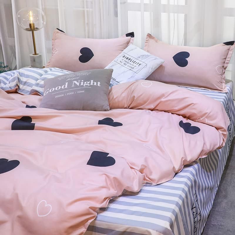 ED-Lumos Bettwäsche 4 Stück Tröster Set Kissenbezug Rosa Herz Niedliche Baumwolle 4 Stück Set 180cm