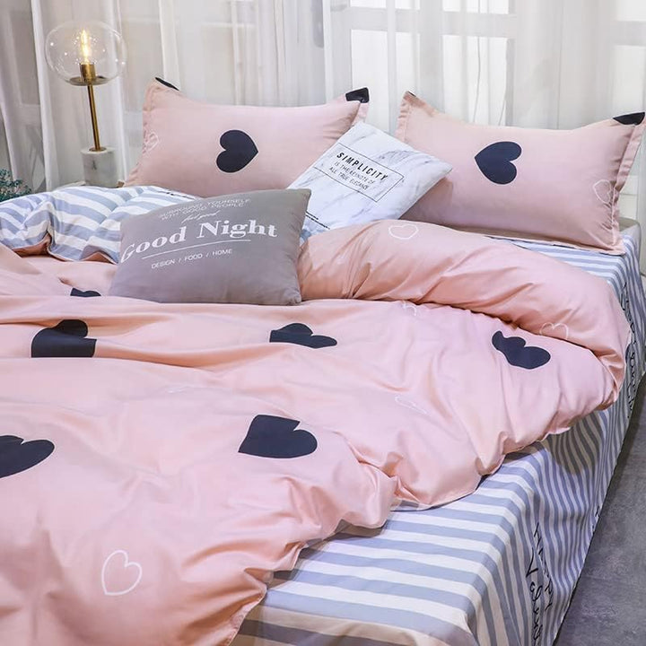 ED-Lumos Bettwäsche 240x220cm 4 teilig Duvet Cover Rosa Herz Bettbezug 240x220cm Set mit Kissenbezüg
