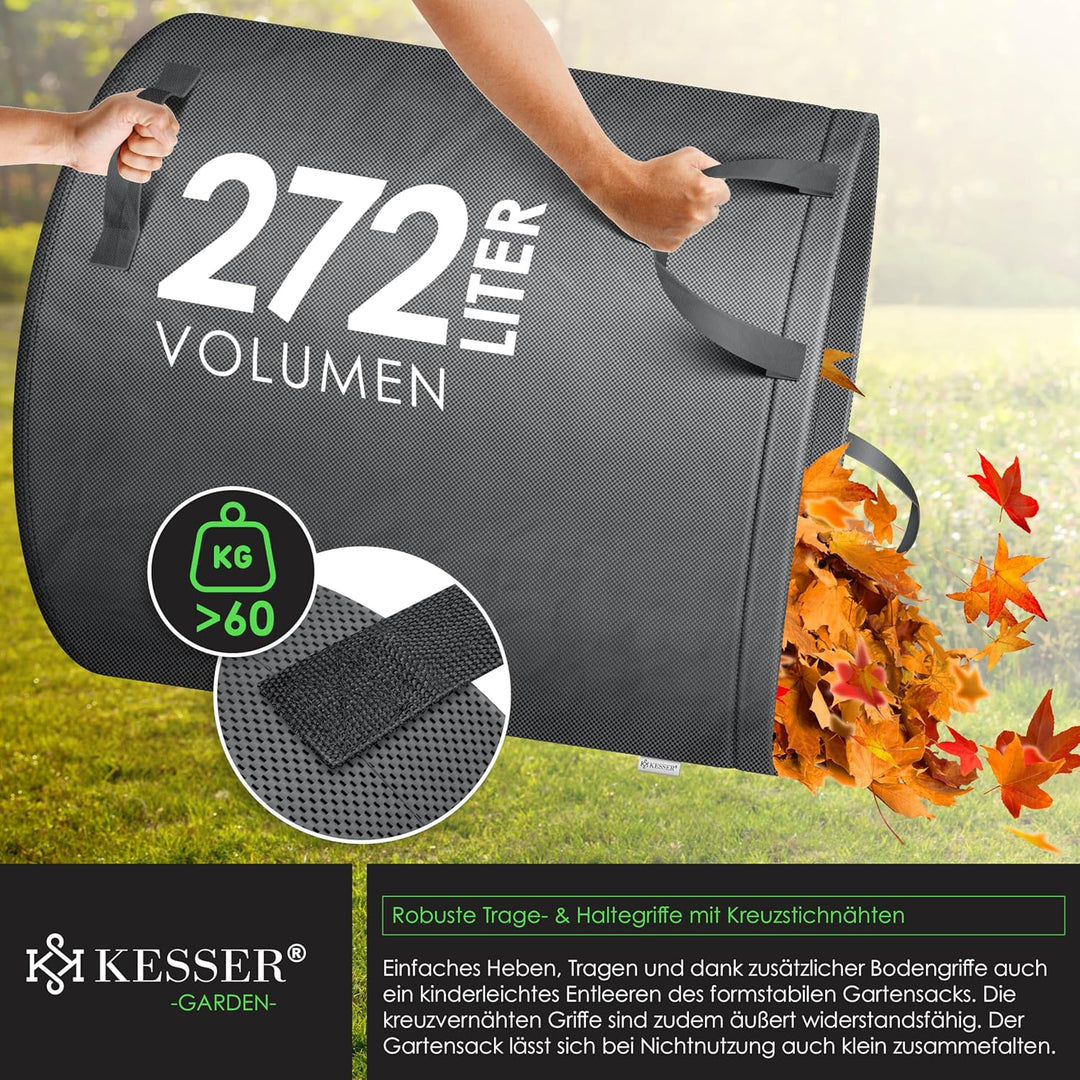 KESSER® Gartensack 3x 272L Set Laubsack Gartenabfallsack inkl. Handschuhe - Selbststehend 4 Griffe S