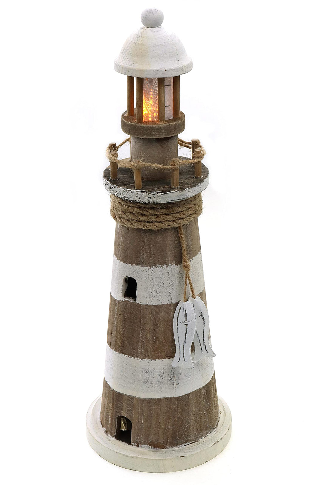 ELLUG Leuchtturm aus Holz mit flackernden LED-Lichtern und maritimen Details zum Stellen mit Timer-F