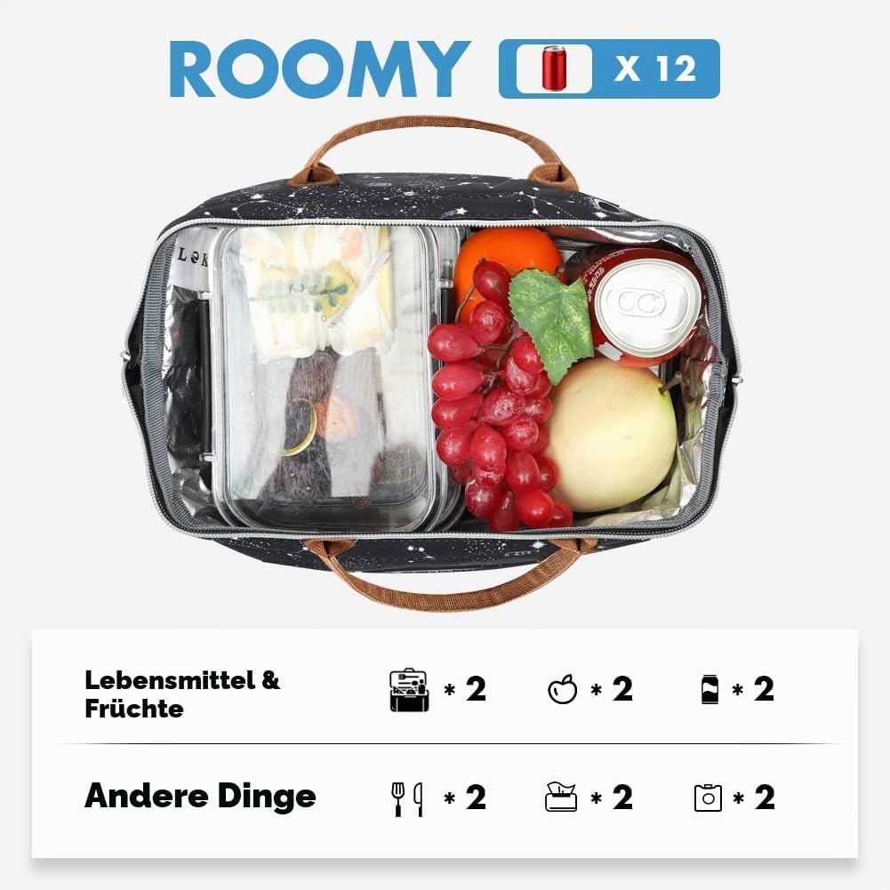 Lekesky Kühltasche Damen Lunchtasche Isolierte für Frauen Auslaufsichere weit geöffnete Lunchbox, 11