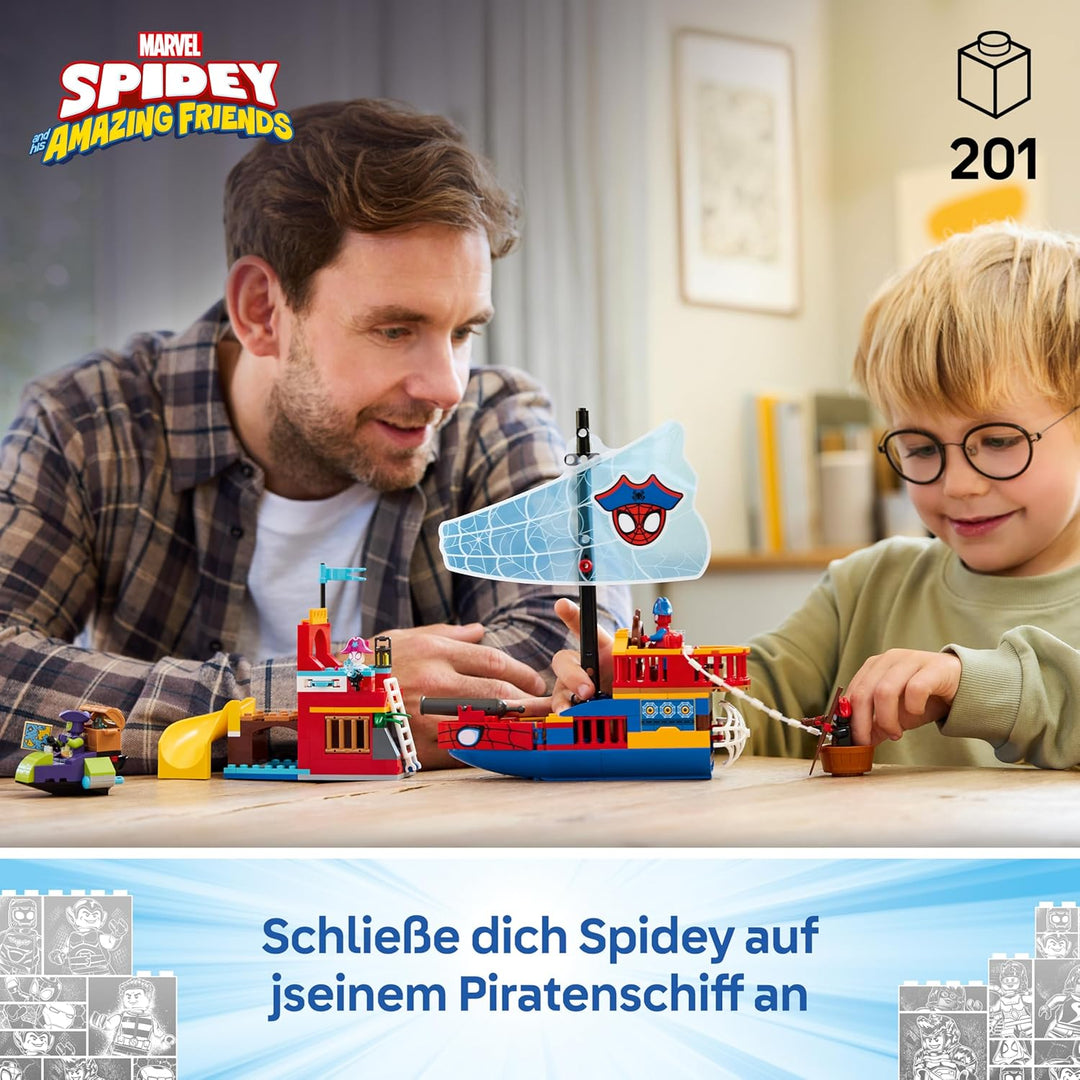 LEGO ǀ Piratenschiff von Spideys Team - Superhelden Set mit einem Schiffsmodell, 2 Booten, 4 Minifig