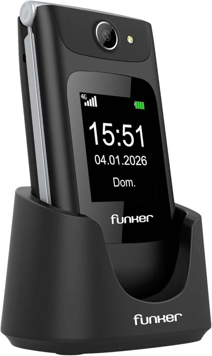 Funker C250 Comfort Power 4G Klapphandy für Senioren, Ladestation, kontrastreiche Tastatur, SOS-Tast