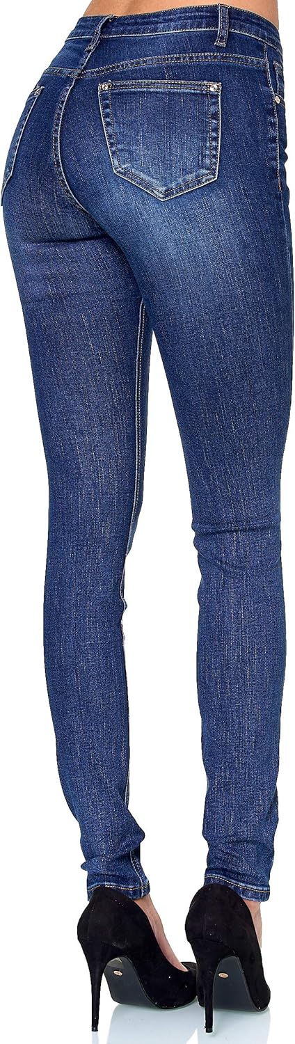 Elara Damen Hose Skinny Stretch Jeans 3 Längen Chunkyrayan 34W / 30L Dunkelblau Elara, 34W / 30L Dun