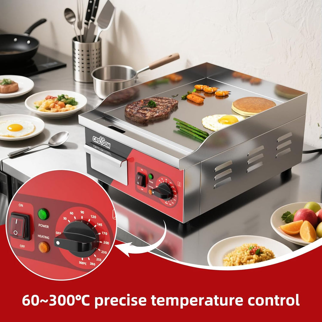 CROSSON Kommerzielle Grillplatte Elektrisch 2000W,Elektrische Grillplatte Edelstahl 36 * 40CM Einste