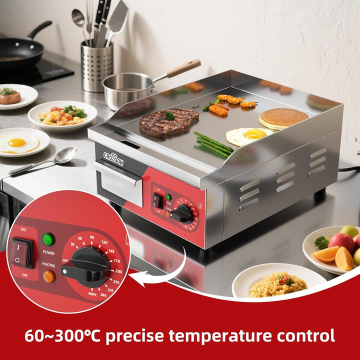 CROSSON Kommerzielle Grillplatte Elektrisch 2000W,Elektrische Grillplatte Edelstahl 36 * 40CM Einste