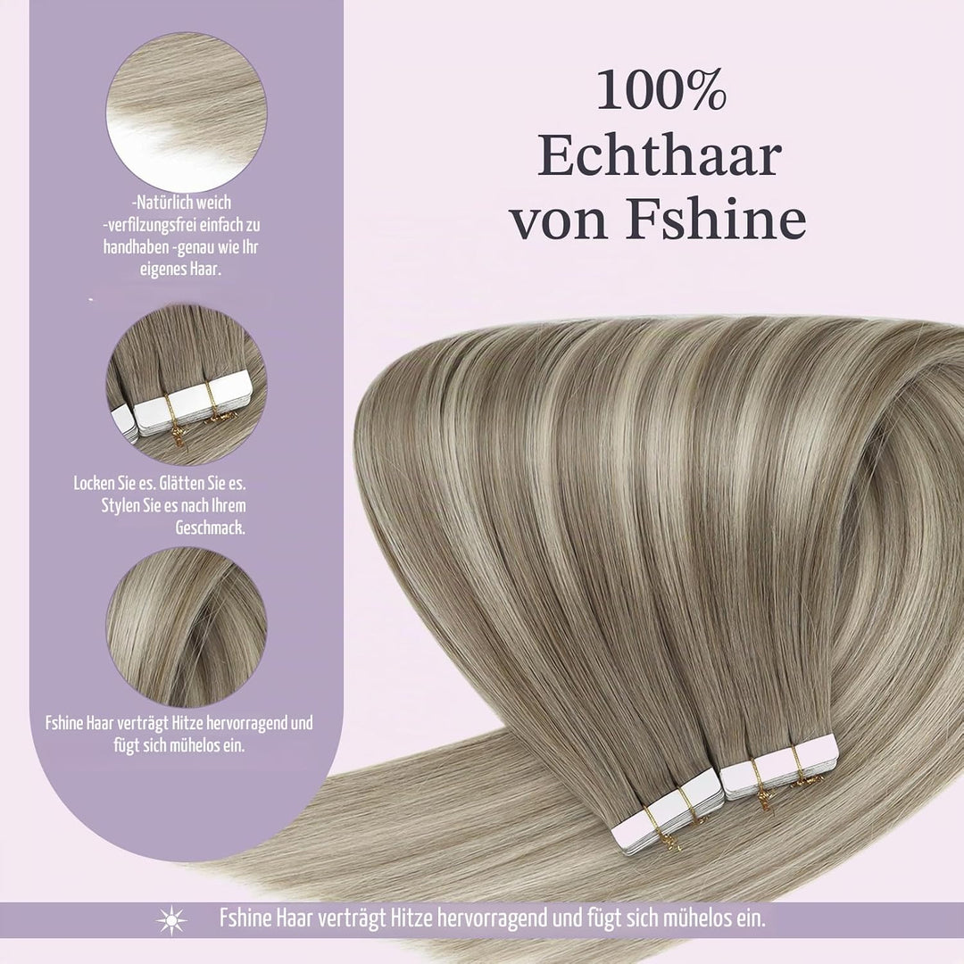 Fshine Tape in Extensions Echthaar 30cm 30g 20 Stücke Haarverlängerung Echthaar Tape in Extensions B