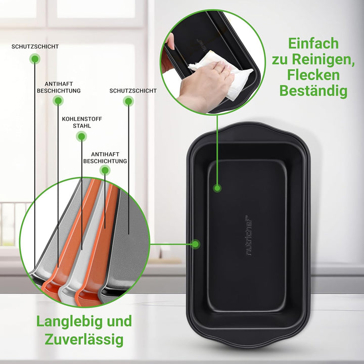 NutriChef 6er-Set Kastenformen – Premium Antihaft-Brotbackformen aus lebensmittelechtem Karbonstahl