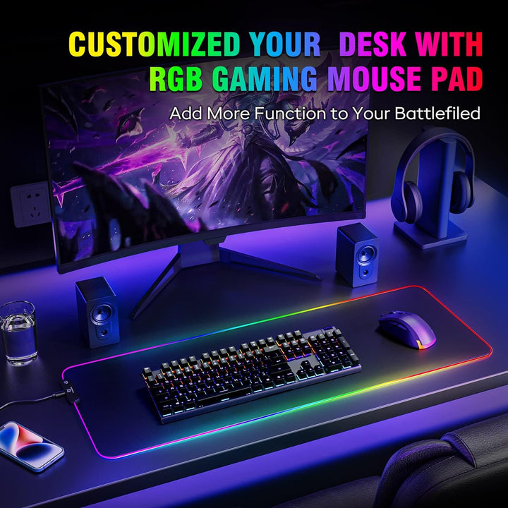 Gimars Gaming Mauspad, 12 LED Beleuchtungsmodi RGB Mousepad XXL, 800x300x5mm, Gross Desk Mat Gaming