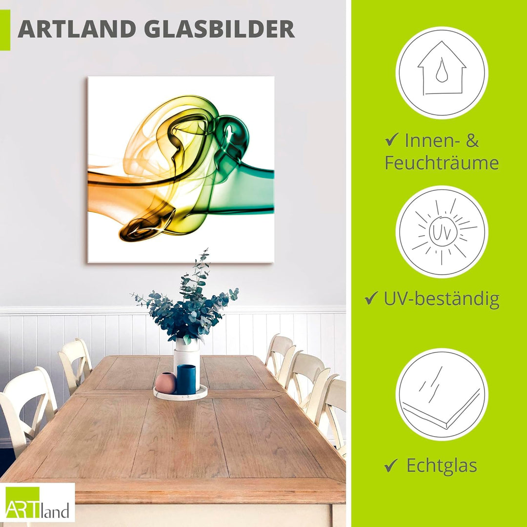 ARTland Glasbilder Wandbild Glas Bild einteilig 125x50 cm Querformat Abstrakte Kunst Rauch Wellen Fa
