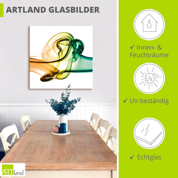 ARTland Glasbilder Wandbild Glas Bild einteilig 125x50 cm Querformat Abstrakte Kunst Rauch Wellen Fa