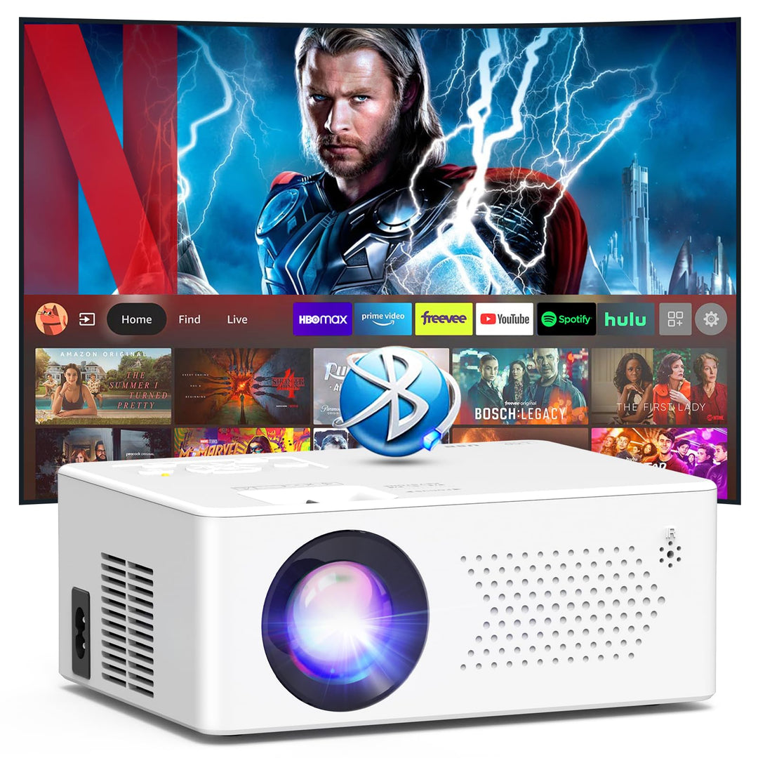 Smart Beamer mit Android, Mini Beamer WiFi6 Bluetooth5.2 Full HD 1080P Tragbarer Outdoor/Heimkino Pr