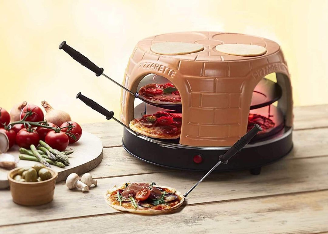 Emerio Pizzaofen, PIZZARETTE das Original, handgemachte Terracotta Tonhaube, patentiertes Design, fü