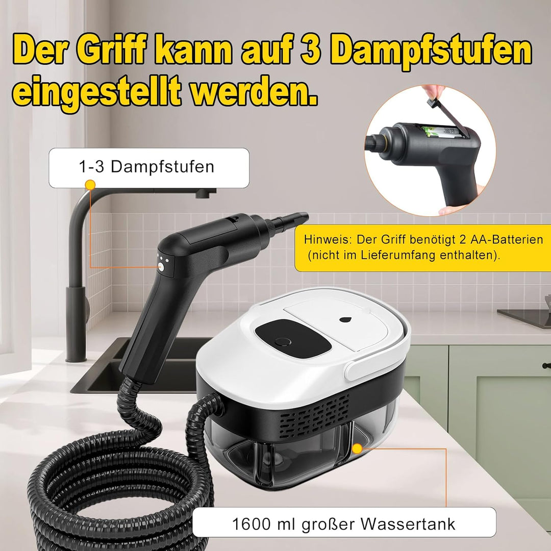 Handdampfreiniger mit 1600ML Wassertank Griff dreistufige Einstellung Hochdruck Klein Tragbarer Damp