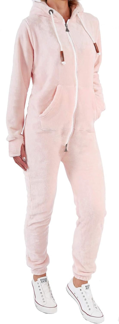 Finchgirl F2001 Damen Jumpsuit Teddy Fleece Einteiler Overall Anzug Flauschig L Rosa, L Rosa