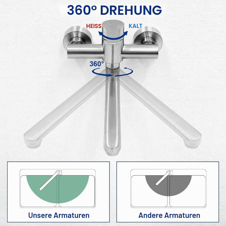 Wasserhahn Wandmontage 360° Drehbare Edelstahl Wasserhahn Küche Wandarmatur, Kalt und Heiss Einhebel