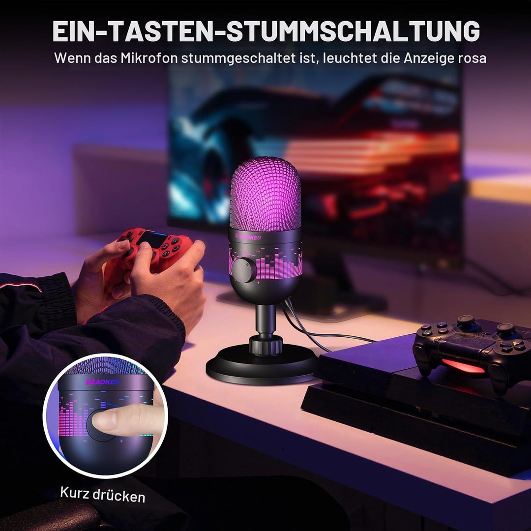 aokeo Gaming Mikrofon, USB Computer Mikrofon für PC, Mac, PS4/5, Kondensator Podcast Mic für Studioa