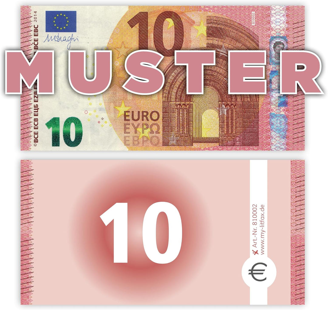 Litfax 10 € Euroschein/Euro-Geldscheine ca. 163 x 85 mm/banderoliert, je Pack. 75 Stück (5 PG) Spiel