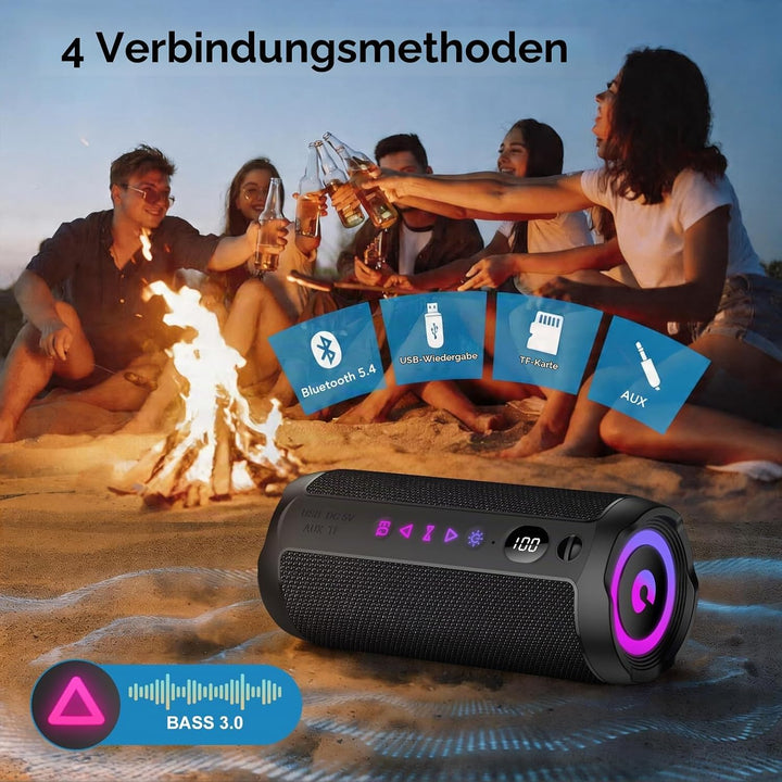 coioc Bluetooth Lautsprecher mit Licht, Bluetooth 5.4 Musikbox,25W Dual Lautsprecher, LED Anzeige &amp;
