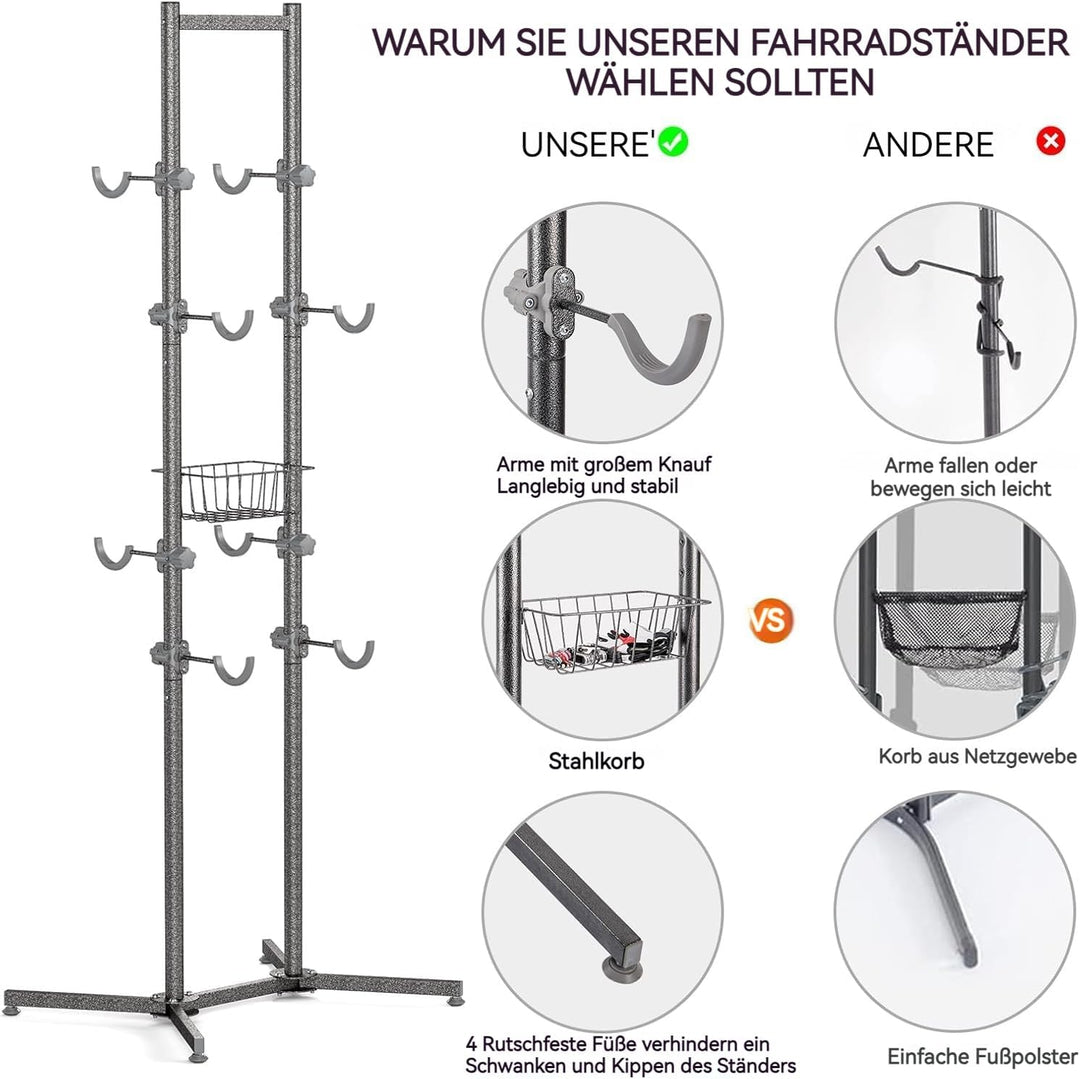 CXWXC Fahrradständer Boden Für 4 Fahrräder Belastbar bis 50kg/110 Pound Fahrrad Ständer Halter Indoo