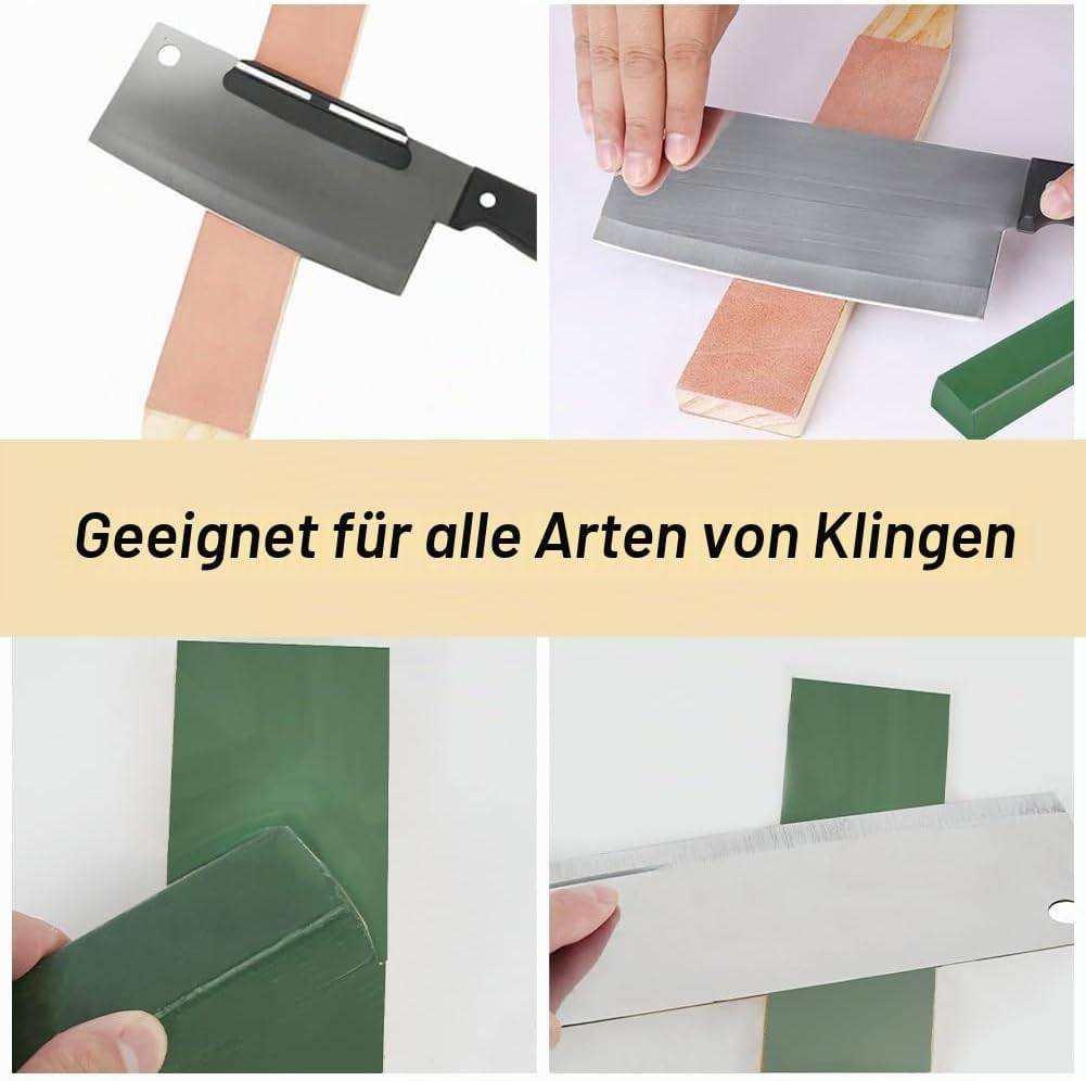 Streichriemen Set,Leder Abziehsteine, mit Polierpaste und Winkelführung, Doppelseitiger Leder-Streic