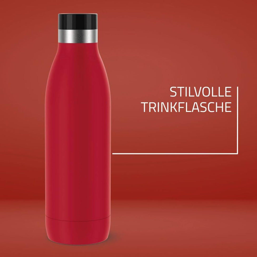 Emsa Bludrop Isolier-Trinkflasche, wiederverwendbar, Edelstahl, nachhaltig, Pulverbeschichtung, 360°