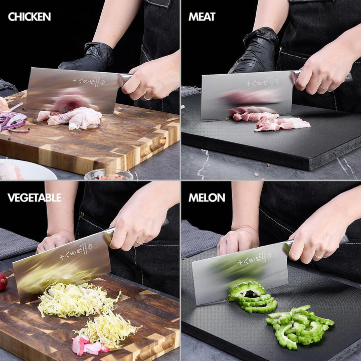 SHI BA ZI ZUO Hackmesser,Professionelles Kochmesser Edelstahl Fleischbeil Messer Ultra-scharfe Kling