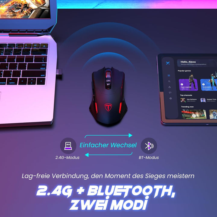 RisoPhy Gaming Maus Kabellos, Gaming Mouse Wireless mit 7 Programmierbare Tasten und 5 Einstellbare