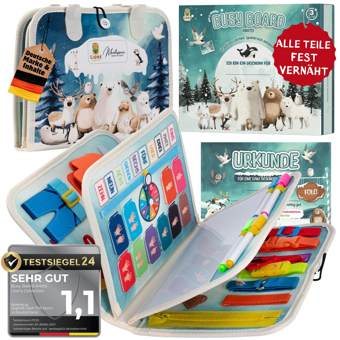 Lion’s Collection® Montessori Busy Board Deutsch ab 3 Jahre – Activity Board & Quiet Book für Kleink