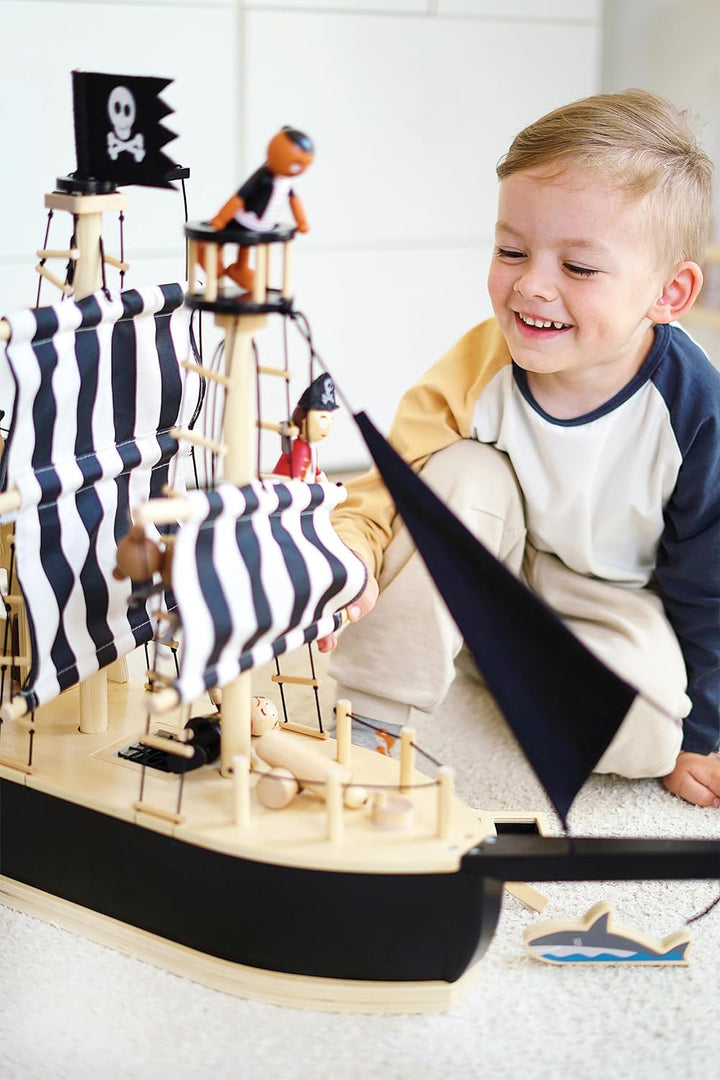 small foot Piratenschiff für Biegepuppen aus Holz, grosses Spielschiff mit reichlich Zubehör und Fun