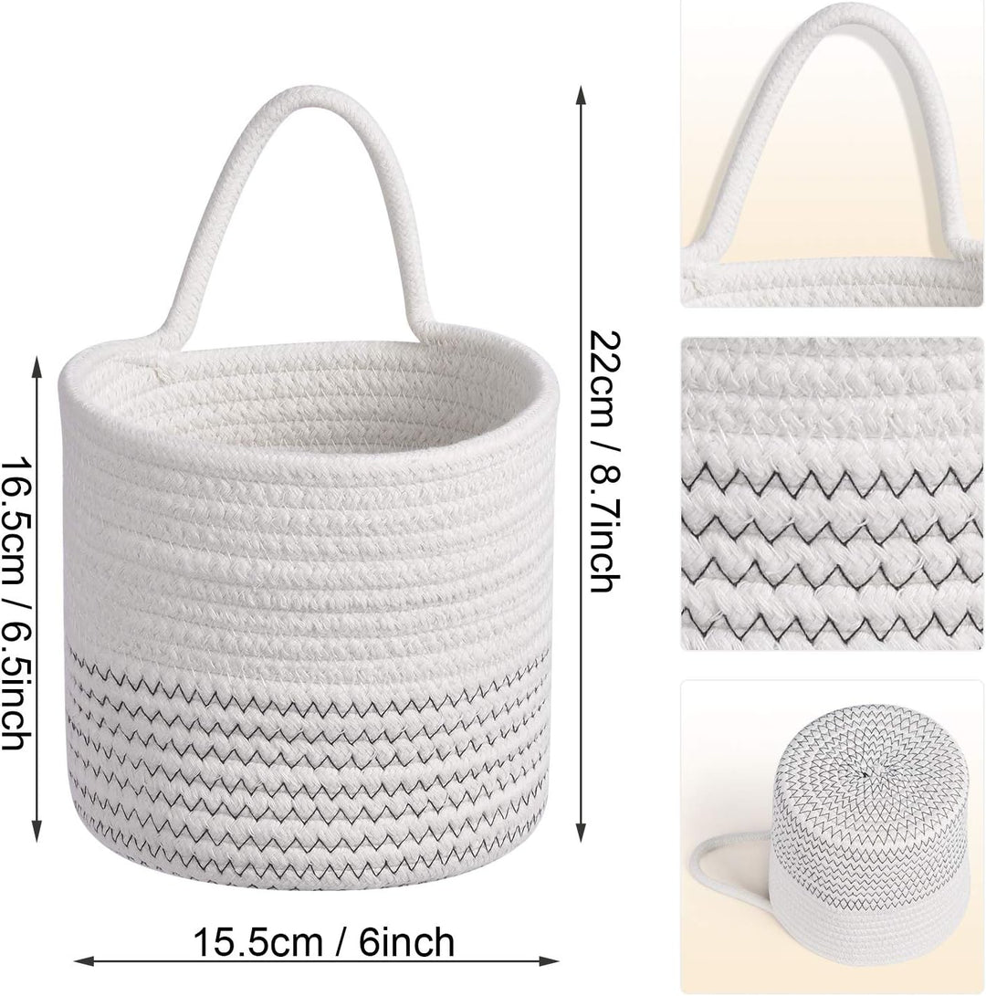 Hivexagon 2er Pack Hanging Woven Rope Aufbewahrungskörbe mit Griff - Wandkörbe 6 x 5,5 Zoll runde Be
