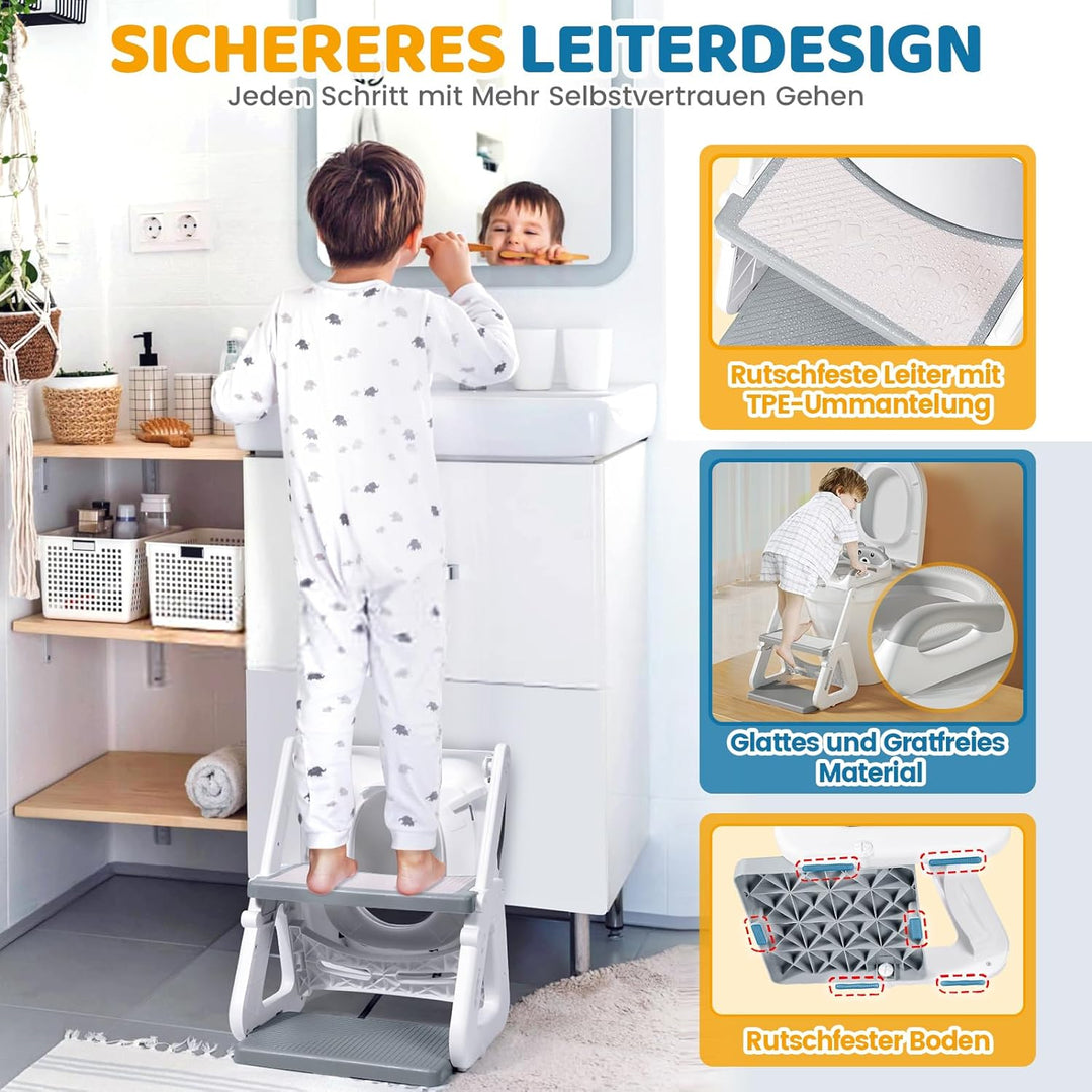Orzbow Toilettensitz Kinder mit Treppe, Stabil Kinder Toilettensitz mit Dreiecksstruktur, Verlängert